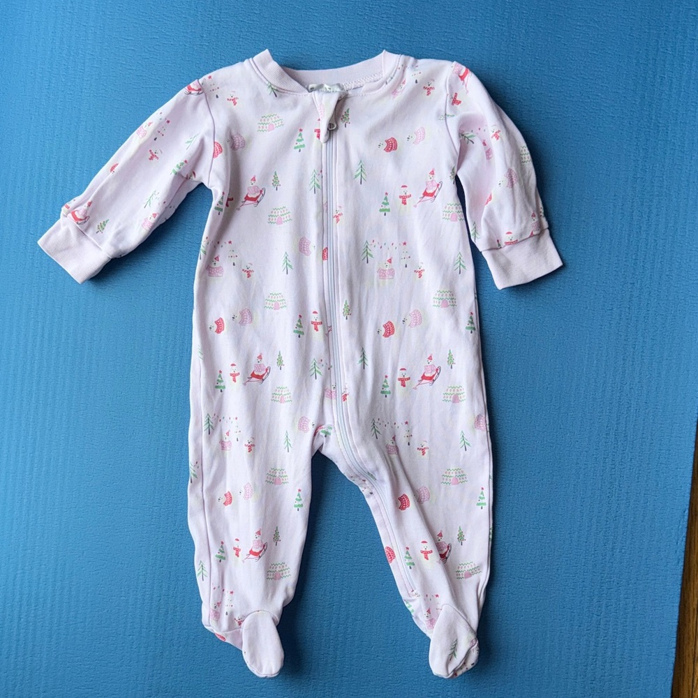 Kissy Kissy Pink Footie PJs with Holiday Print size 3 to 6 mos